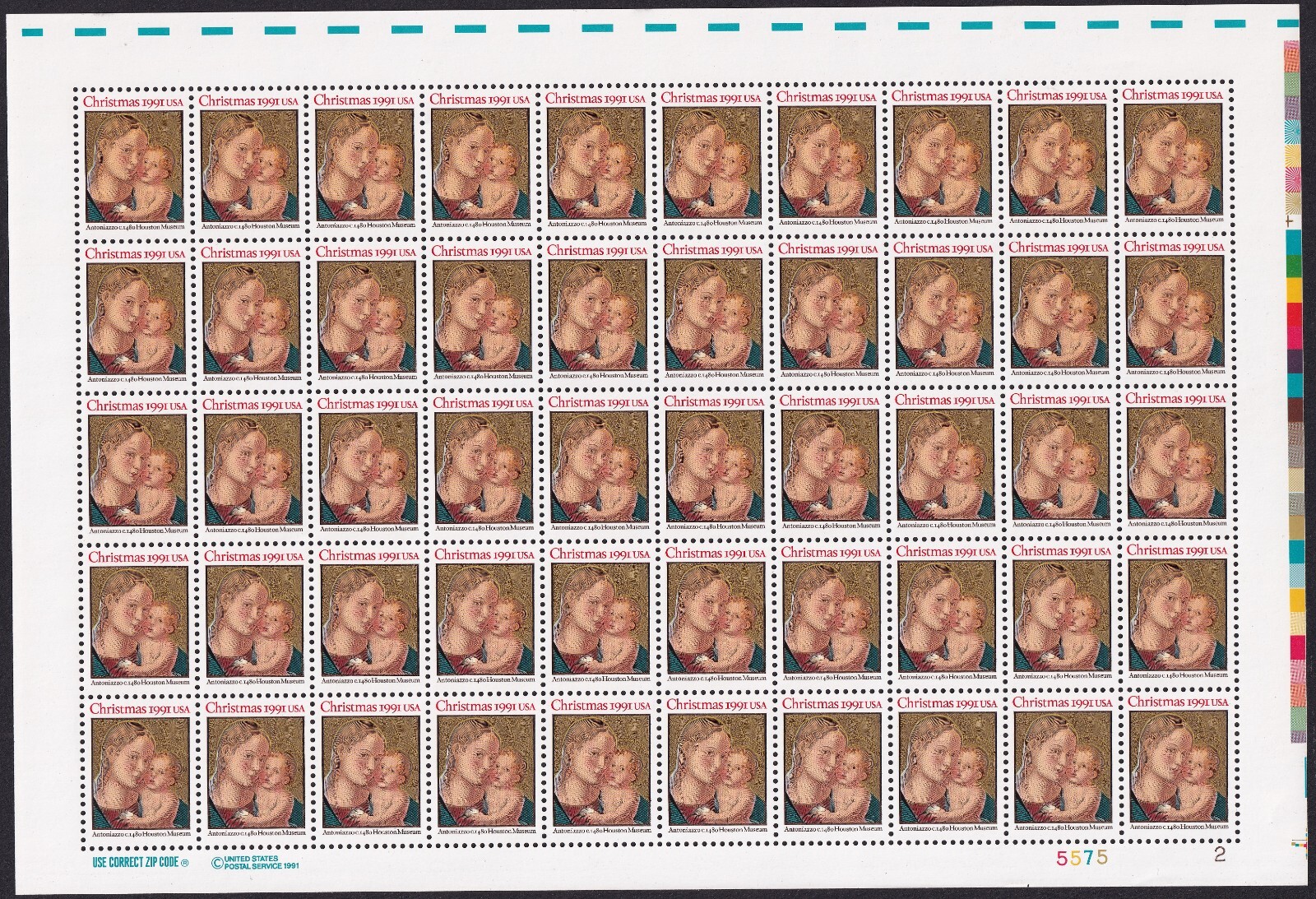 Scott #2578 Madonna (Mary, Antoniazzo) Sheet of 50 Stamps - MNH LR