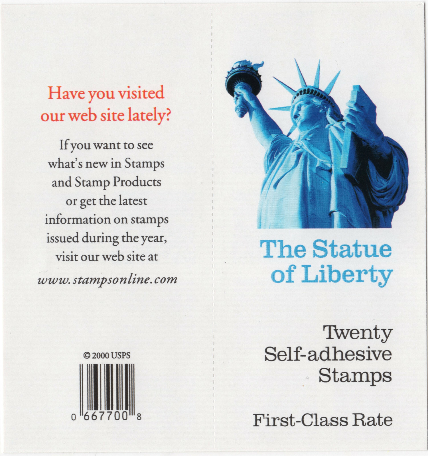 Scott #3451a 34¢ Statue of Liberty Booklet of 20 Stamps - MNH