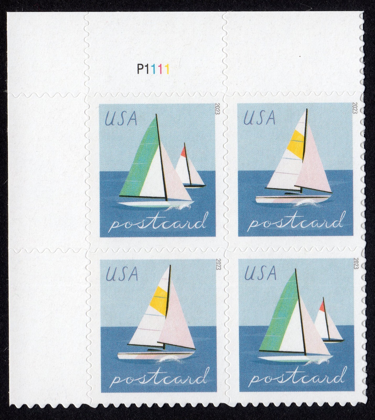 Scott #5748a (5747-48) Sailboats Postcard Plate Block of 4 Stamps - MNH