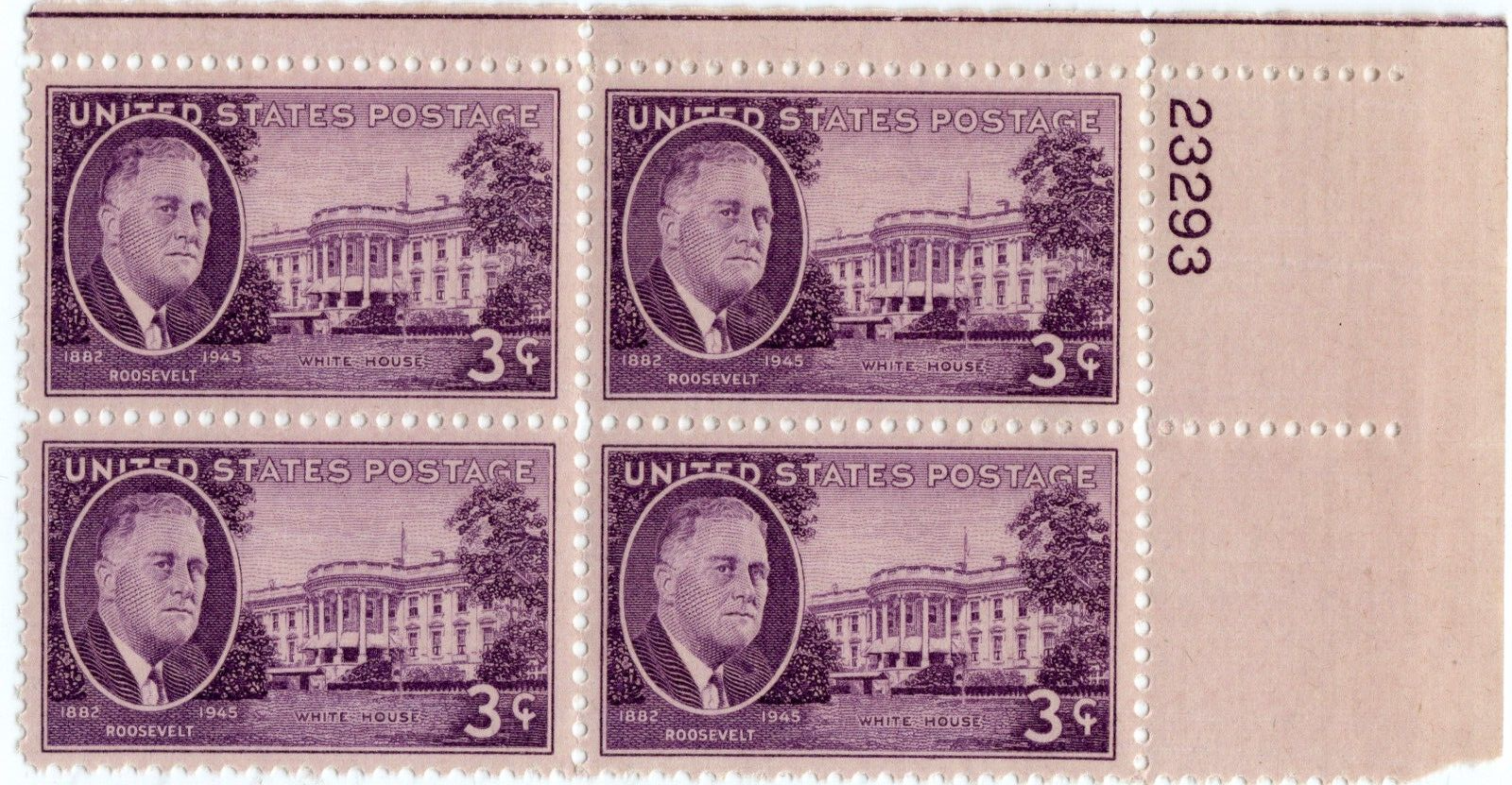 Scott #932 FDR Plate Block of 4 Stamps - MNH P#23293