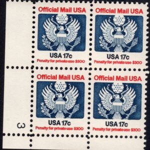 Scott #O130 Official Mail Plate Block of 4 Stamps - MNH P#3