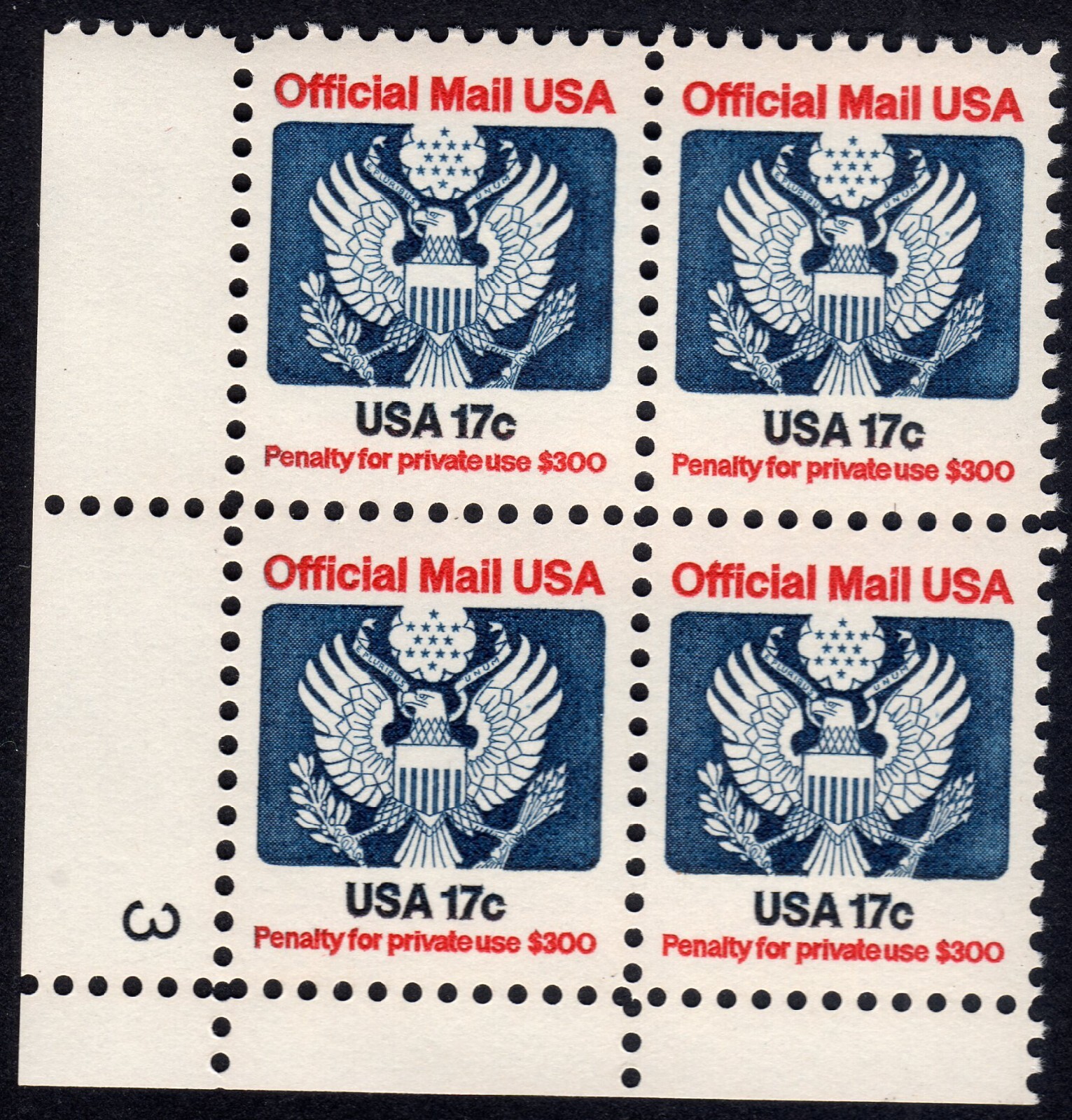 Scott #O130 Official Mail Plate Block of 4 Stamps - MNH P#3