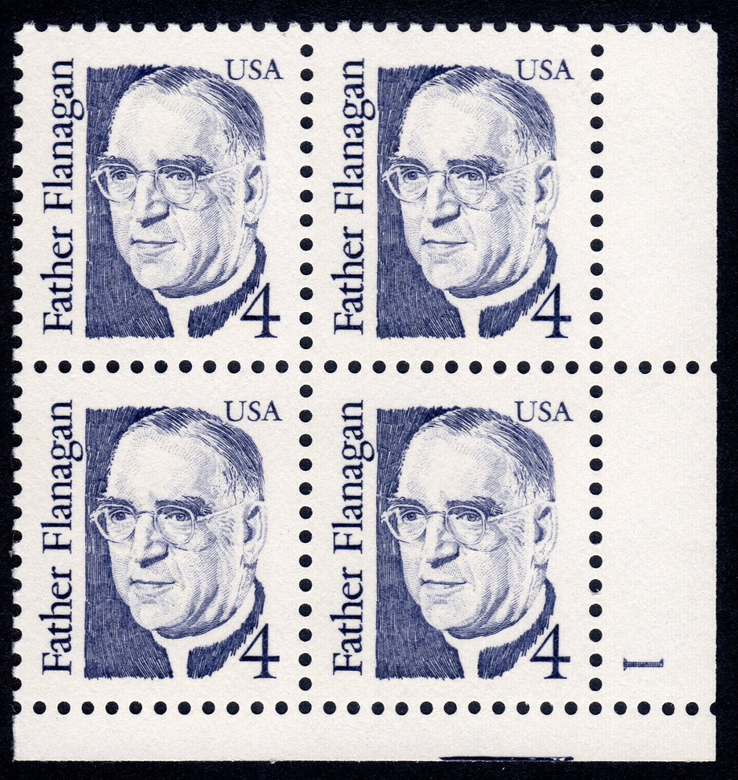 Scott #2171 Father Flannigan Plate Block of 4 Stamps - MNH P#1