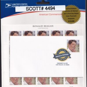 Scottt #4494 Ronald Reagan (California Governor) Sheet of 20 Stamps FDC - Sealed