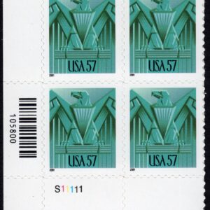 Scott #3471A Eagle Art Deco Plate Block of 4 Stamps - MNH
