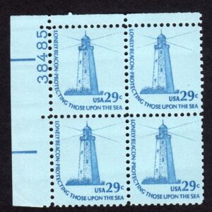 Scott #1605 Sandy Hook Lighthouse Plate Block of 4 Stamps - MNH P#38485 UL