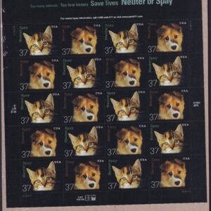 Scott #3671a (3670-71) Pet Neuter or Spay Sheet of 20 Stamps - Sealed Brown