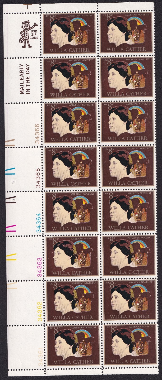 Scott #1487 Willa Cather Plate Block Of 16 Stamps - MNH LL
