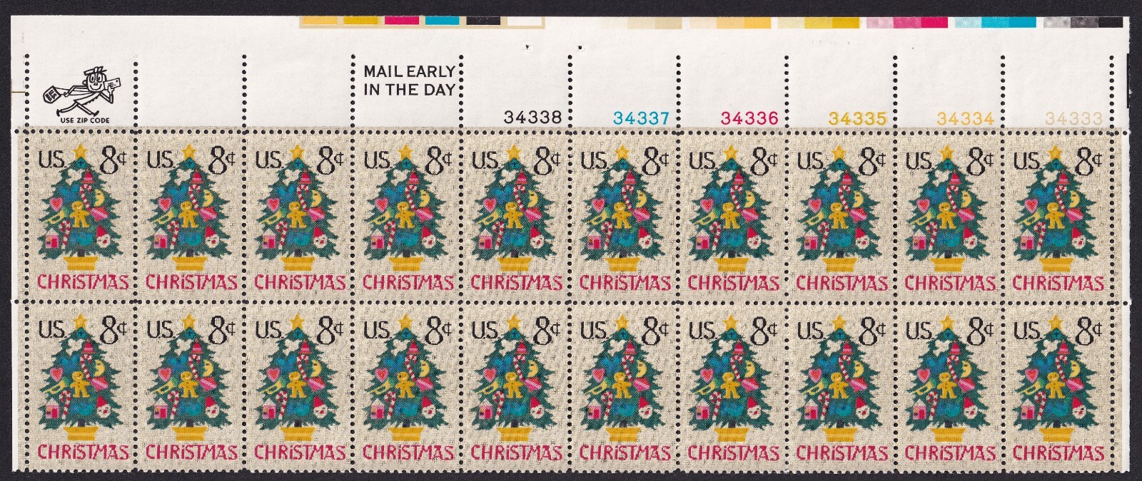 Scott #1508 Decorated Christmas Tree Plate Block of 20 Stamps - MNH