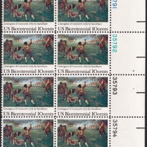 Scott #1563 John Trumbull Battle of Lexington-Concord Plate Block of 16 Stamps