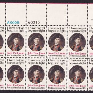 Scott #1789 John Paul Jones (Patriot, UVA) Plate Block of 20 Stamps MNH PC#8 UL