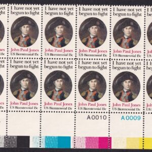 Scott #1789 John Paul Jones (Patriot, UVA) Plate Block of 20 Stamps MNH PC#7 LR