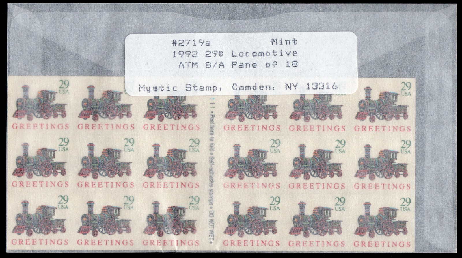Scott #2719a Toy Locomotive Booklet of 18 Stamps - MNH Mystic