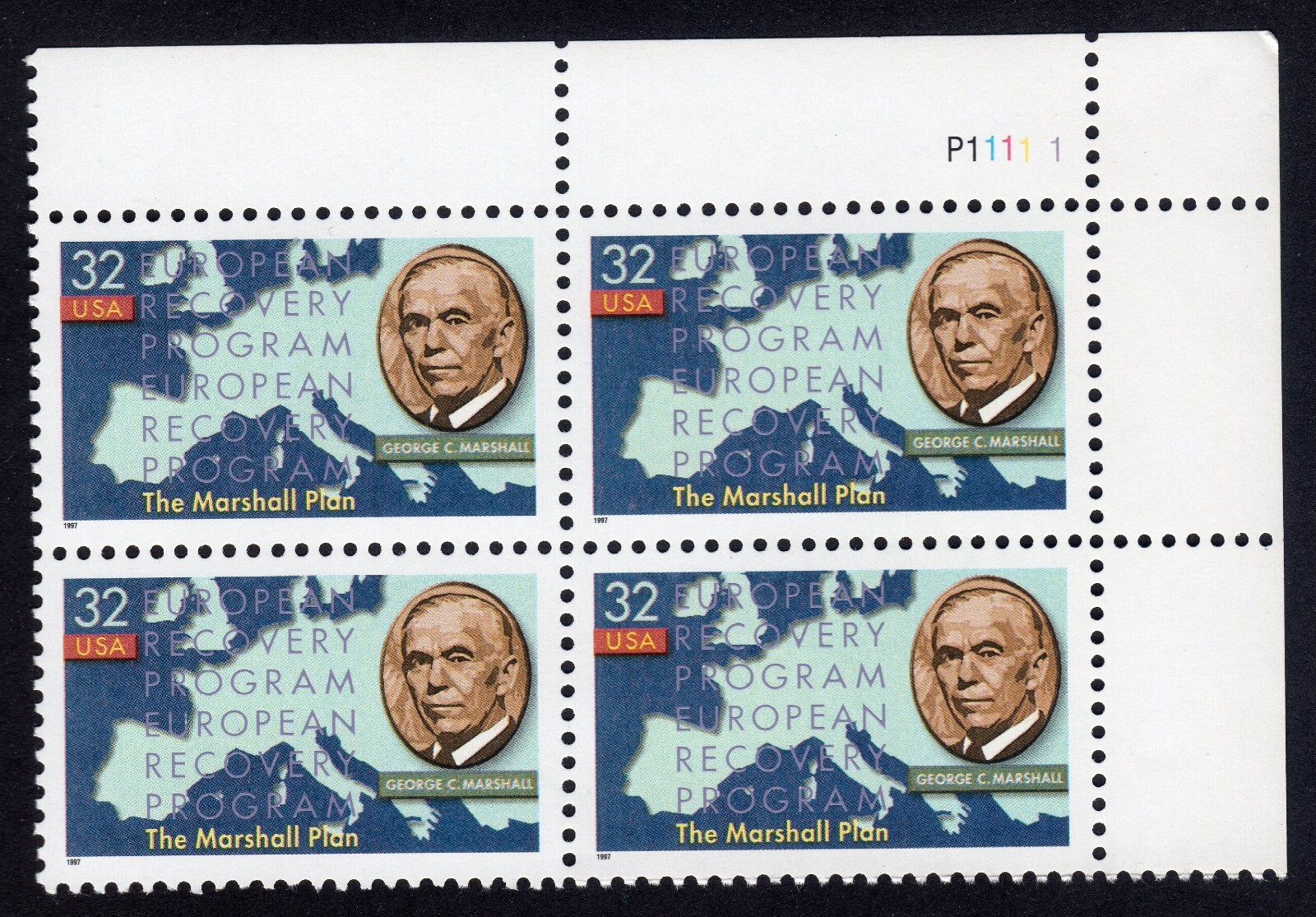 Scott #3141 The Marshall Plan Plate Block of 4 Stamps - MNH