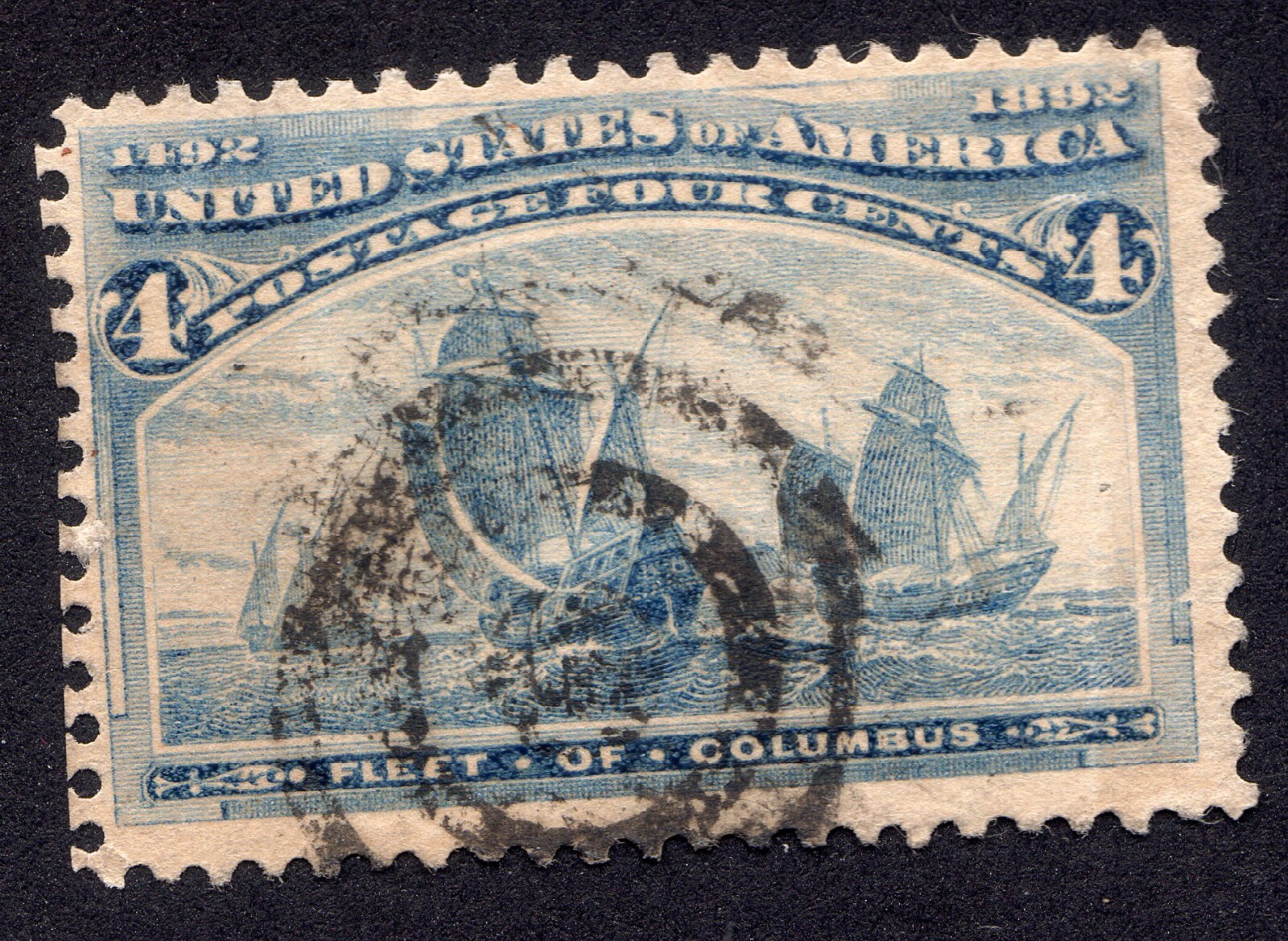 Scott #233 Fleet of Columbus Ultramarine Single Stamp - Used