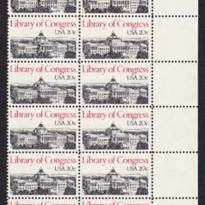 Scott #2004 Library of Congress Plate Block of 20 Stamps - MNH P#1 UR