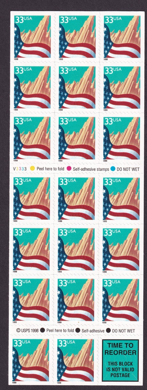 Scott #3278e 33¢ Flag over City Booklet of 20 Stamps - MNH P#3333