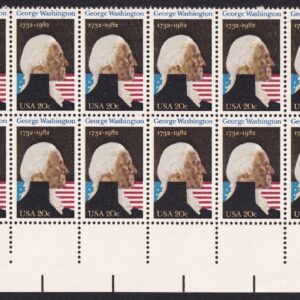 Scott #1952 George Washington 250th Birthday Plate Block of 20 Stamps - MNH