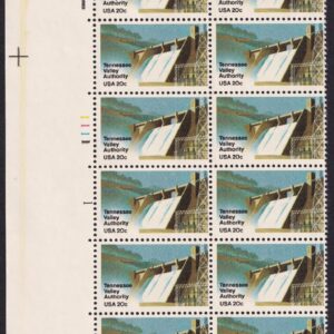 Scott #2042 Tennessee Valley Authority Plate Block of 20 Stamps EFO Double Black