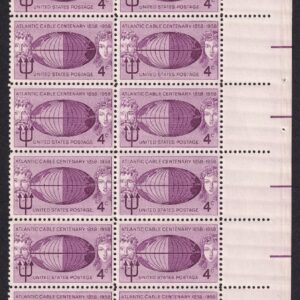 Scott #1112 TransAtlantic Cable Plate Block of 20 Stamps - MNH P#26078 PC#7