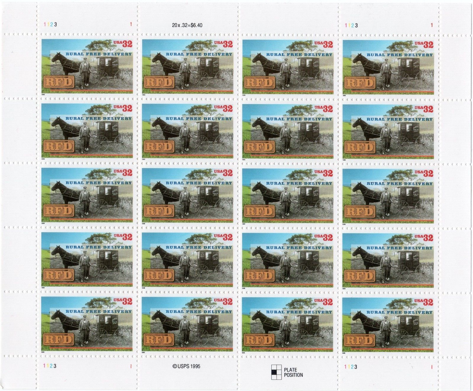 Scott #3090 Rural Free Delivery Sheet of 20 Stamps - MNH