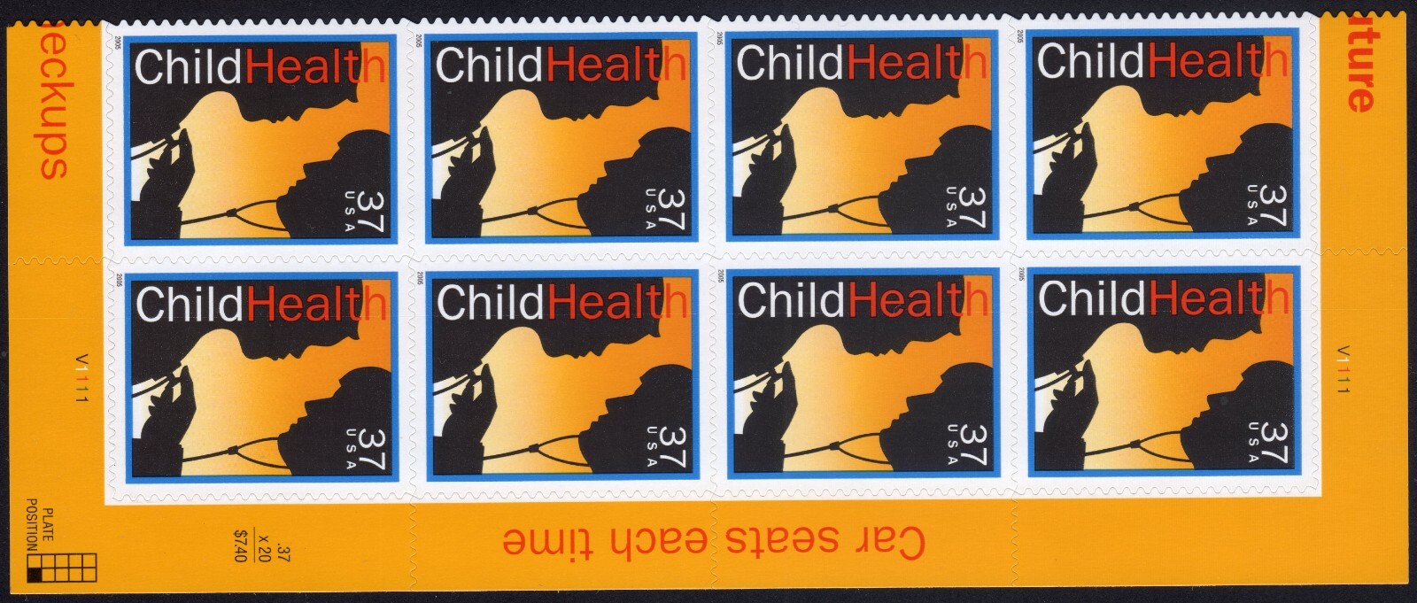 Scott #3938 Child Health Plate Block of 8 Stamps - MNH