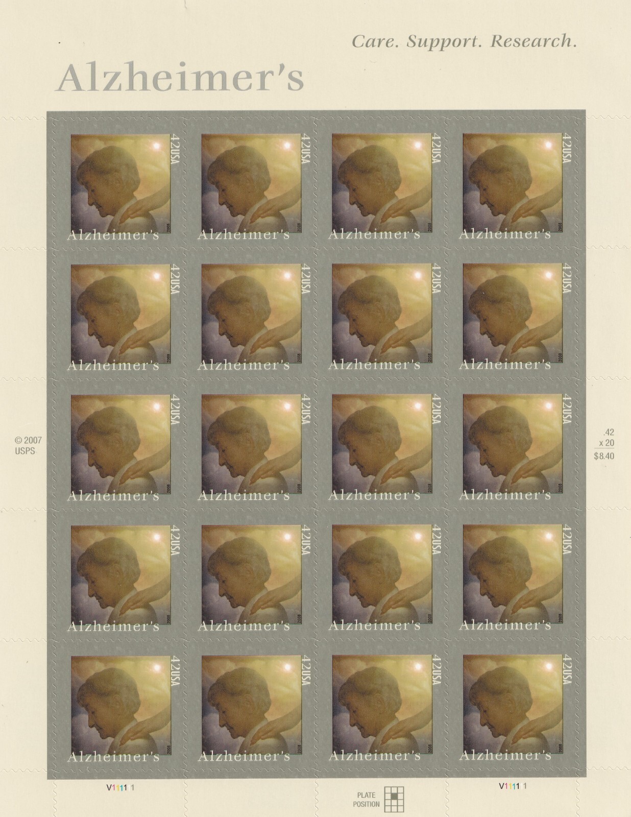 Scott #4358 Alzheimer's Sheet of 20 Stamps - MNH