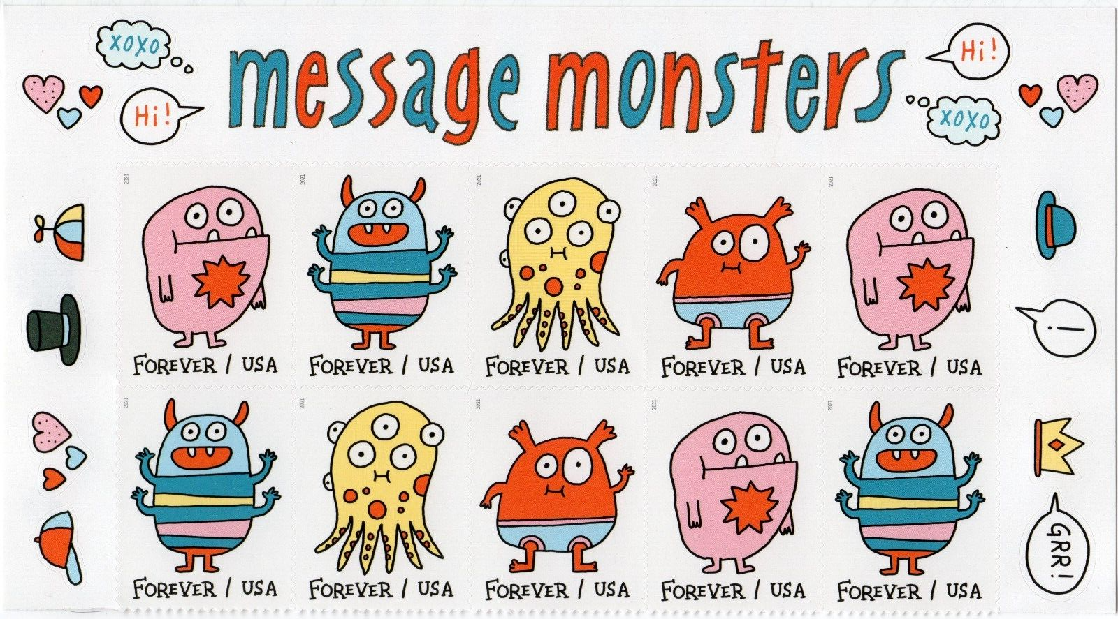 Scott #5636-5639a MESSAGE MONSTERS Plate Block Half Sheet Of 10 stamps - MNH Top