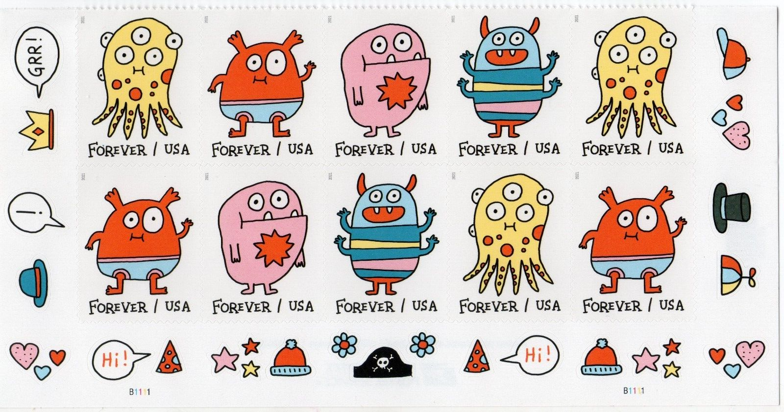 Scott #5636-5639a MESSAGE MONSTERS Plate Block Half Sheet Of 10 stamps - MNH Bot