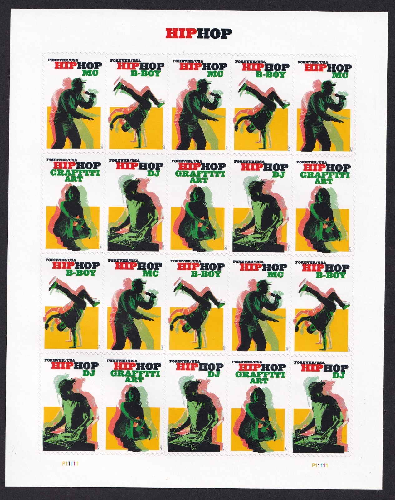 Scott #5483a (5480-83) Hip Hop Sheet of 20 Forever Stamps - MNH UV