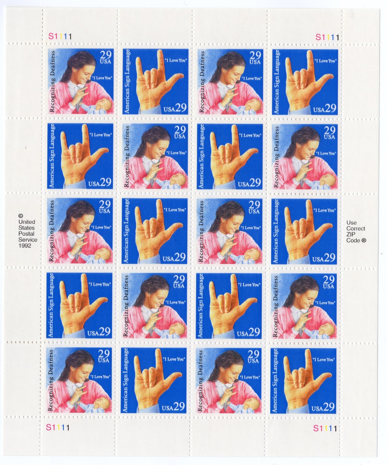 Scott #2784a (2783-84) Sign Language Full Sheet of 20 Stamps - MNH