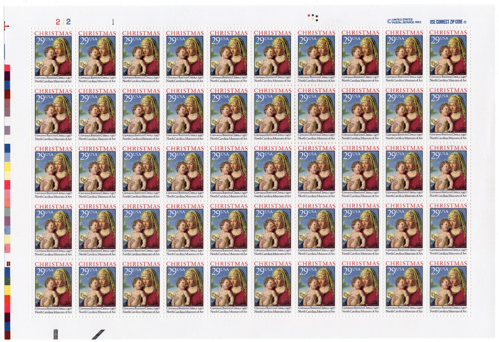 Scott #2789 Madonna & Child (Cima) Sheet of 50 Stamps - MNH P#212-1
