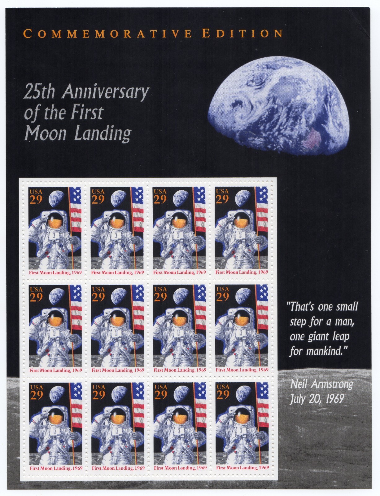 Scott #2841 29¢ FIRST MOON LANDING Full Sheet of 12 Stamps - MNH
