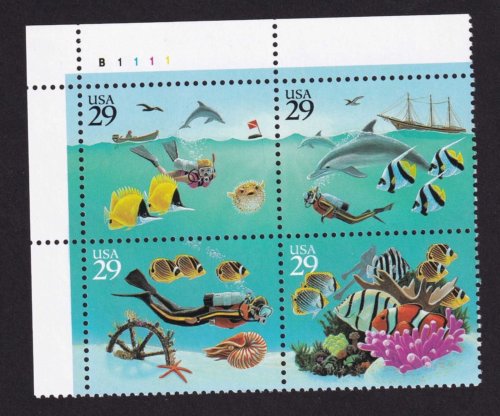 Scott #2866a Wonders of the Sea Plate Block of 4 Stamps - MNH P#B1111 UL