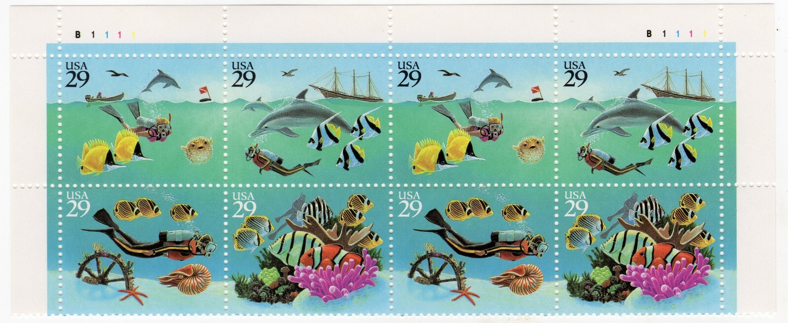 Scott #2866a Wonders of the Sea Plate Block of 8 Stamps - MNH P#B1111 Top
