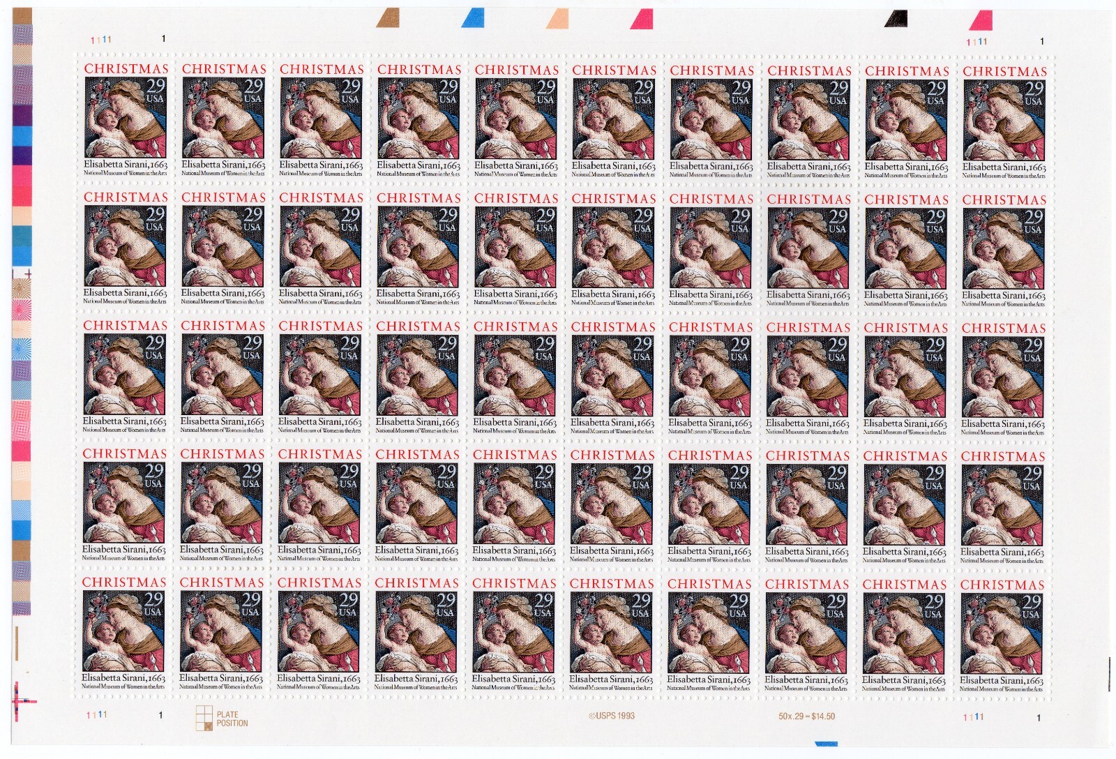 Scott #2871 Madonna & Child (Sirani) Sheet of 50 Stamps - MNH P#1111-1