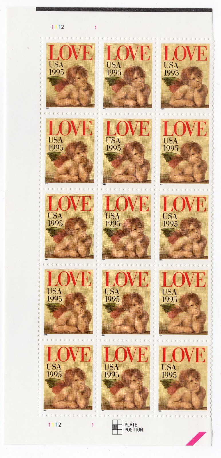 Scott #2948 - Love Cherub - Plate Block Of 15 Stamps - MNH Left