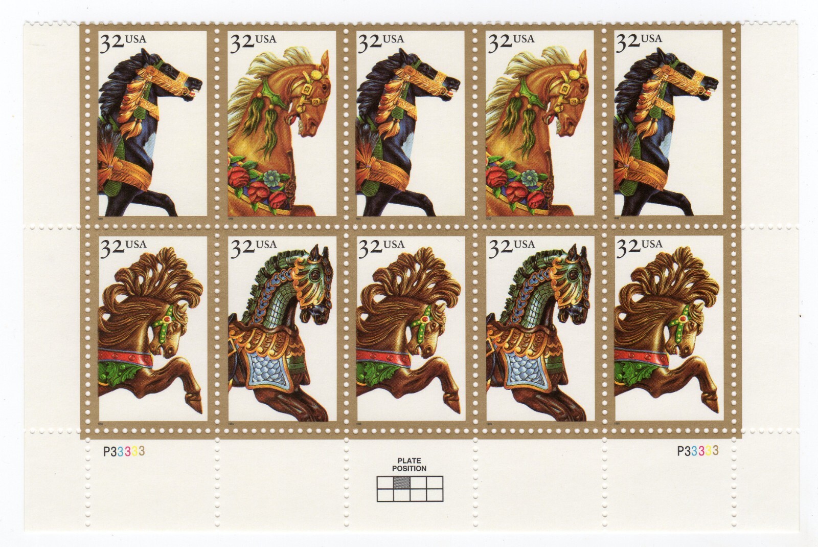 Scott #2979a (2976-79) Carousel Horses Plate Block of 10 Stamps - MNH Bottom