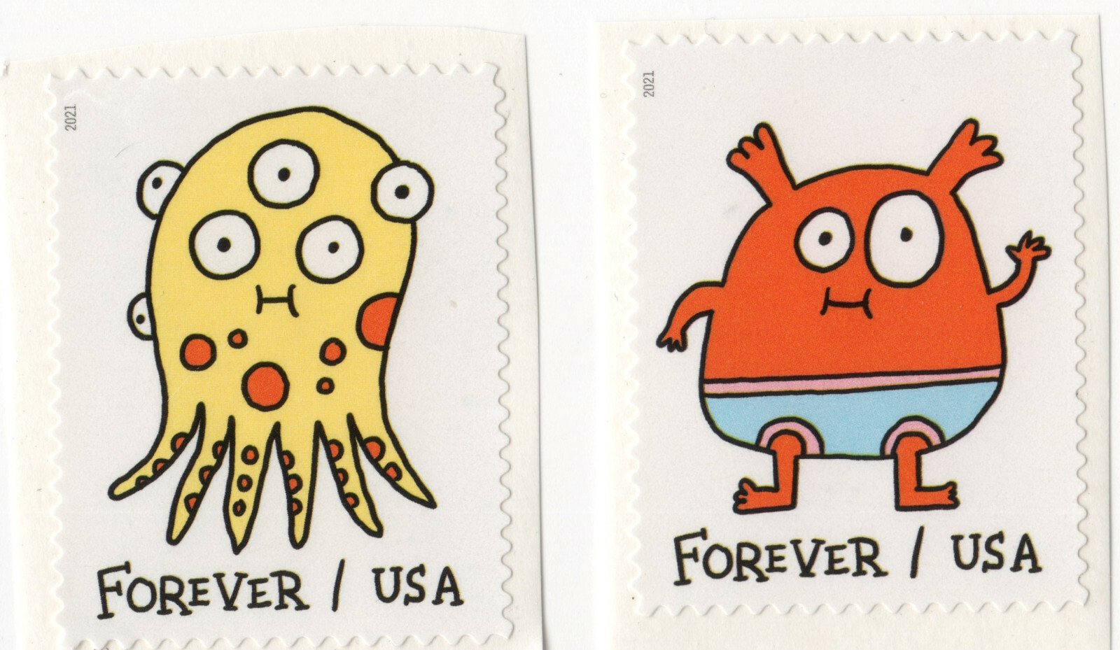 Scott #5639 Message Monsters Red & Yellow Pair of Single Forever Stamps - MNH