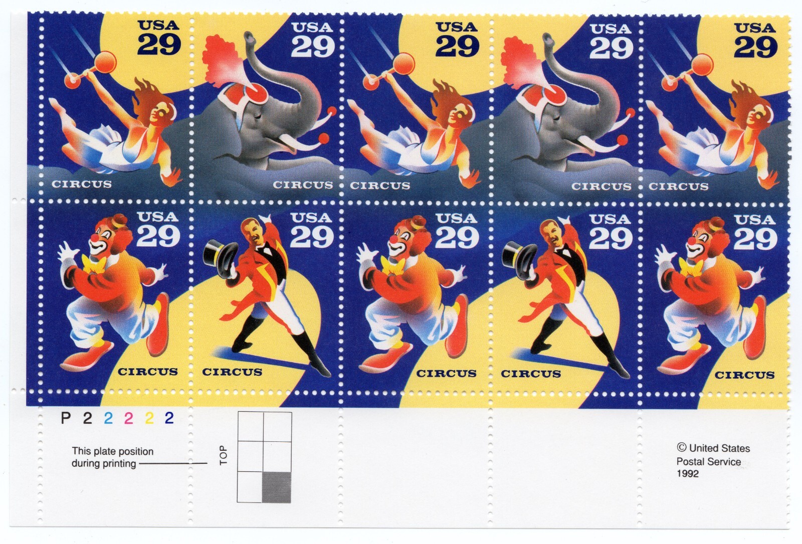 Scott #2753a (2750-53) 29¢ Circus Plate Block of 10 Stamps - MNH LL