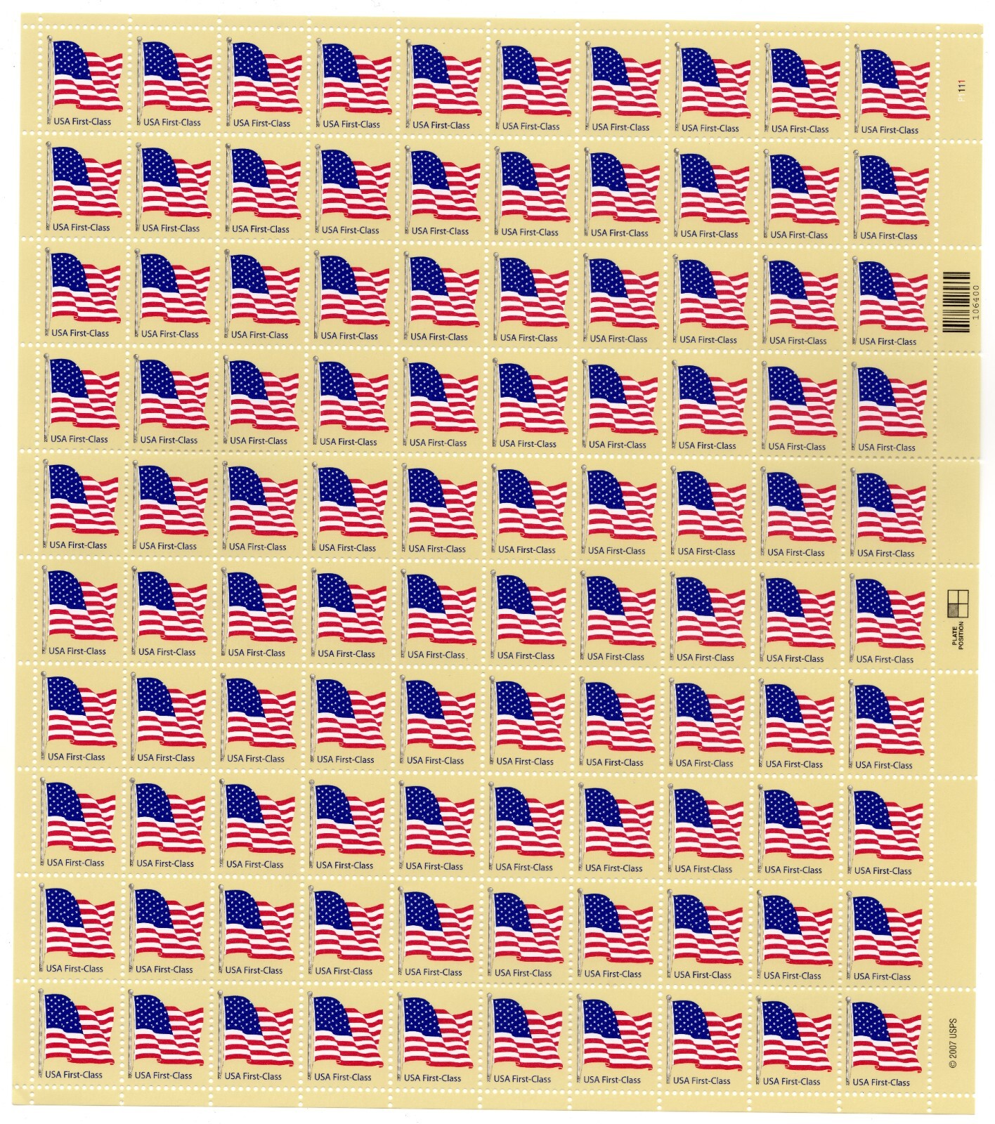Scott #4129 Flag on Golden Background Sheet of 100 Stamps - MNH PC#1 UR