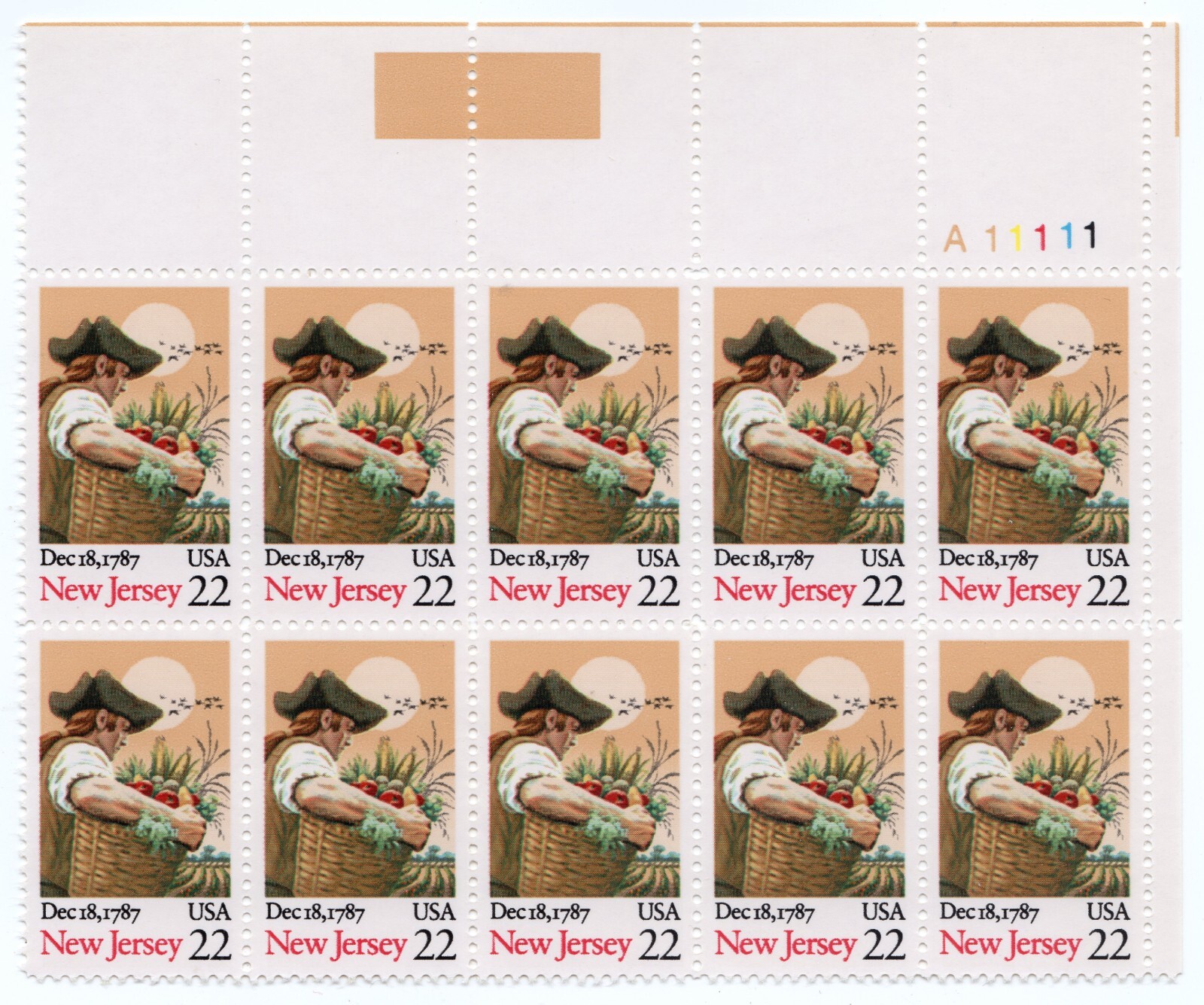 Scott #2338 New Jersey Plate Block of 10 Stamps - MNH
