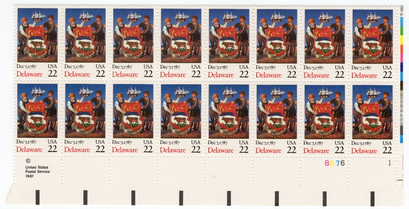 Scott #2336 Delaware Plate Block of 16 Stamps - MNH P#8676-1 (LR)