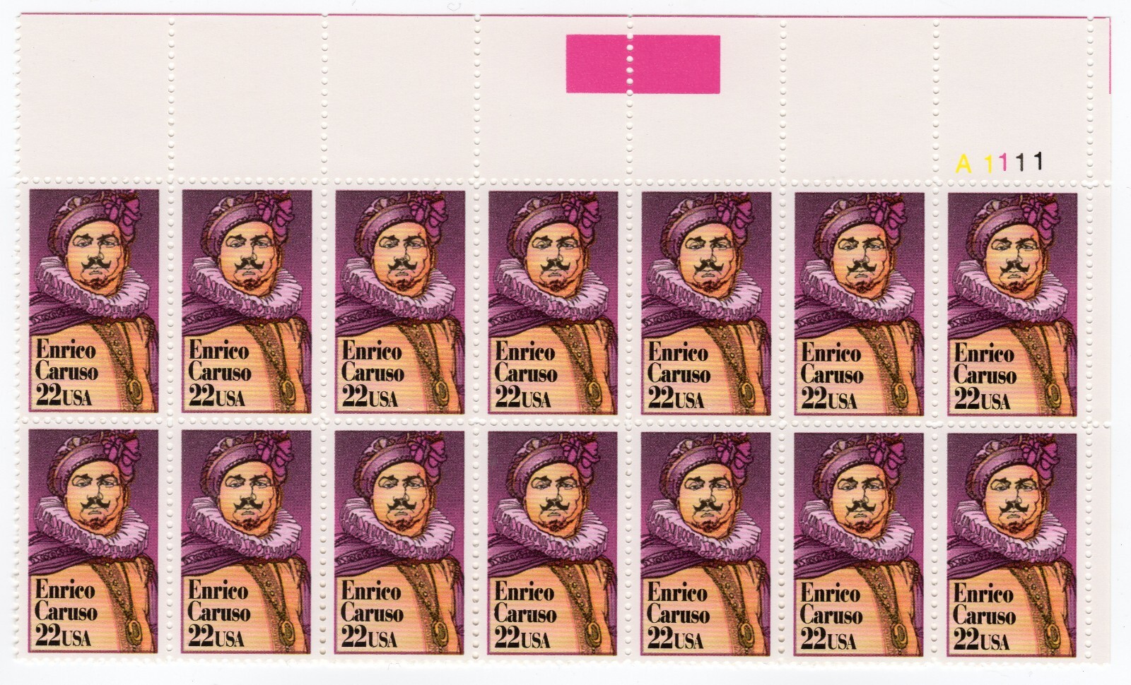 Scott #2250 Enrico Caruso Plate Block of 14 Stamps - MNH