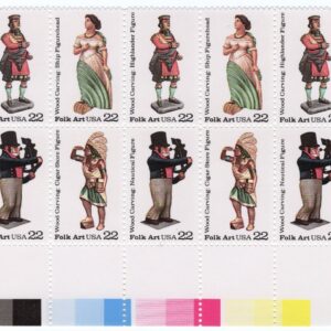 Scott #2243a (2240-43) Wood Carved Figurines Plate Block of 14 Stamps - MNH LR