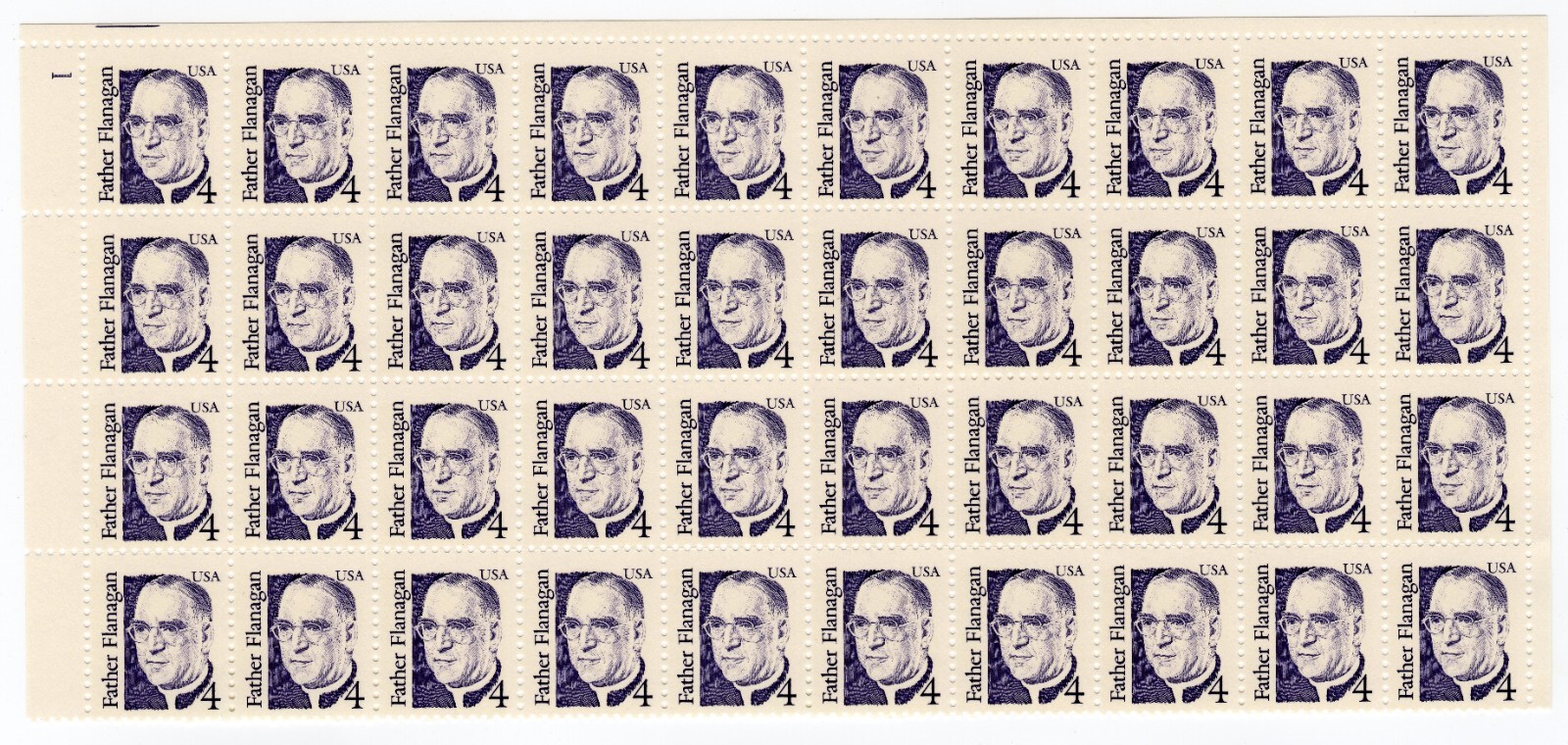 Scott #2171 Father Flannigan Plate Block of 40 Stamps - MNH P#1 UL