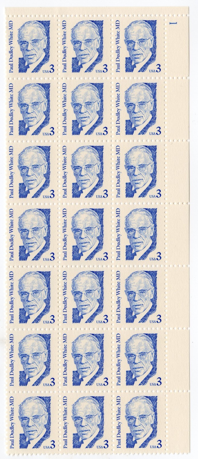 Scott #2170 Dr. Paul Dudley White Cardiologist Plate Block of 21 Stamps MNH P#1