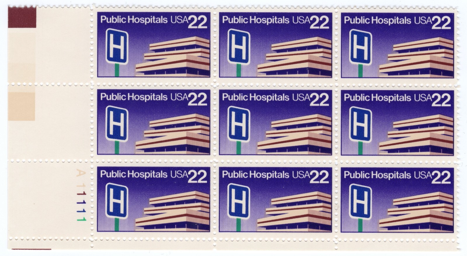 Scott #2210 Public Hospitals Plate Block of 9 Stamps - MNH LL