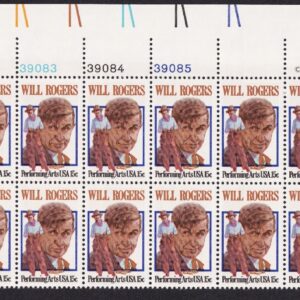 Scott #1801 Will Rogers Plate Block of 20 Stamps - MNH UL