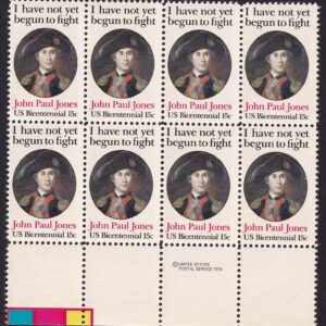 Scott #1789 John Paul Jones (Patriot, UVA) Block of 8 Stamps - MNH